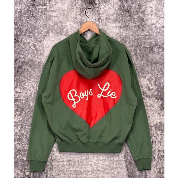 Boys Lie Tops - Boys Lie Charmer Hoodie XS / S Womens Green Oversized Pullover Sweatshirt